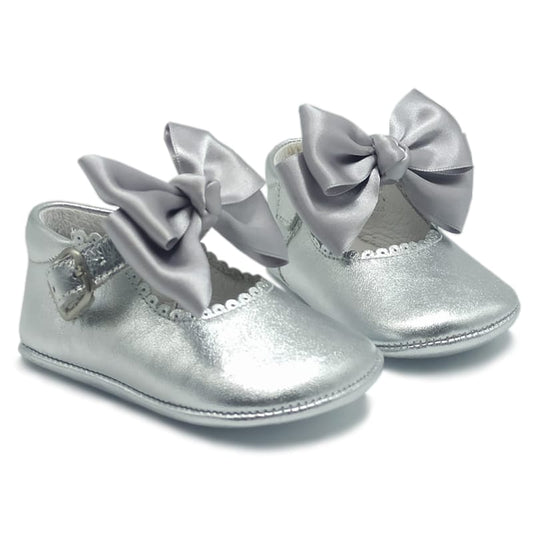 712 Baby Silver Bow Soft Baby Shoe