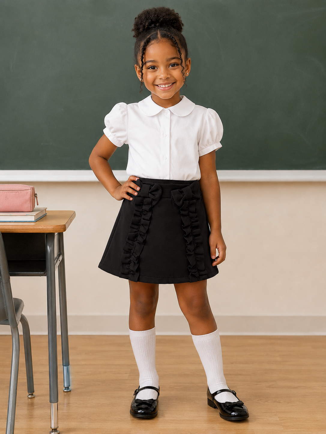 Black School Bow Skirt With Shorts