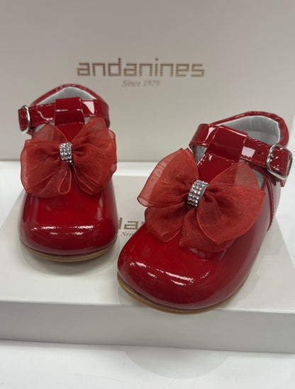 232263 Red Patent Big Fabric Bow Andanines
