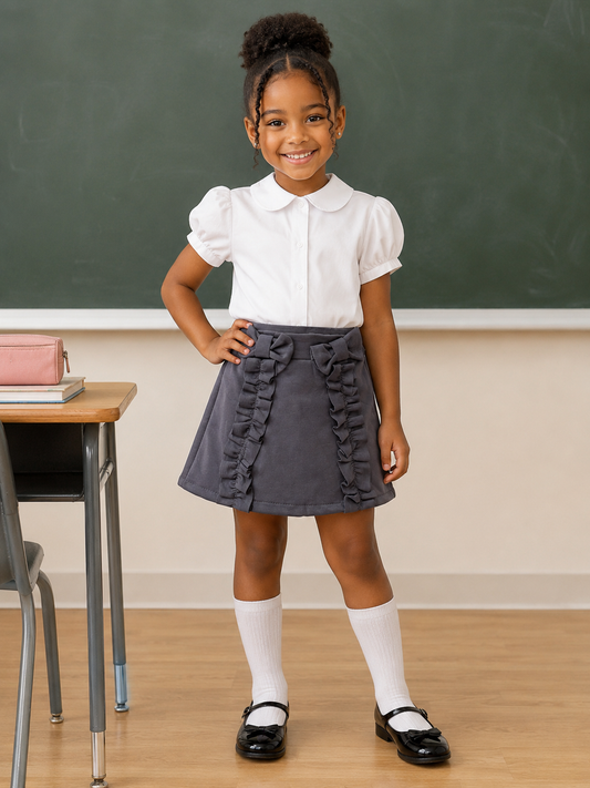 Grey School Bow Skirt With Shorts