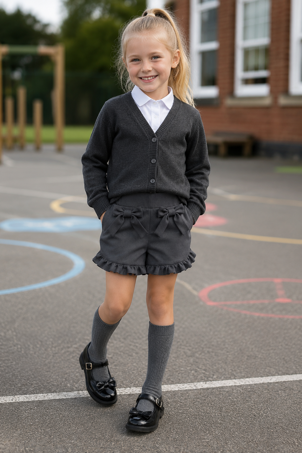 Grey School Bow Shorts