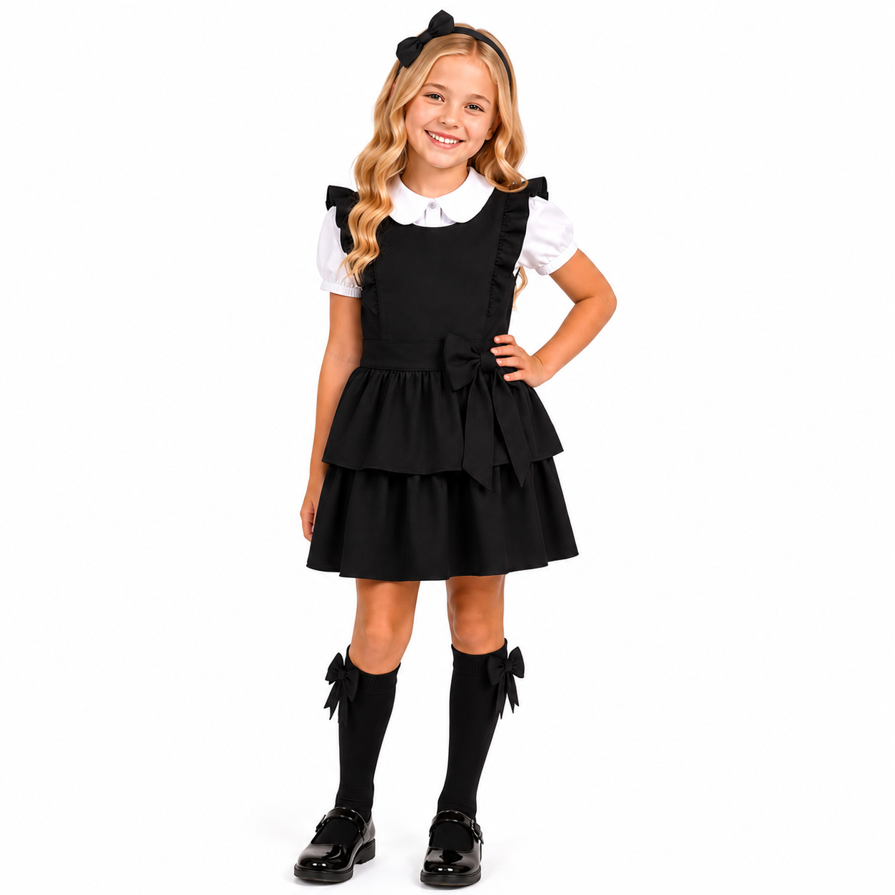 Black School Side Bow Shirt And Dress