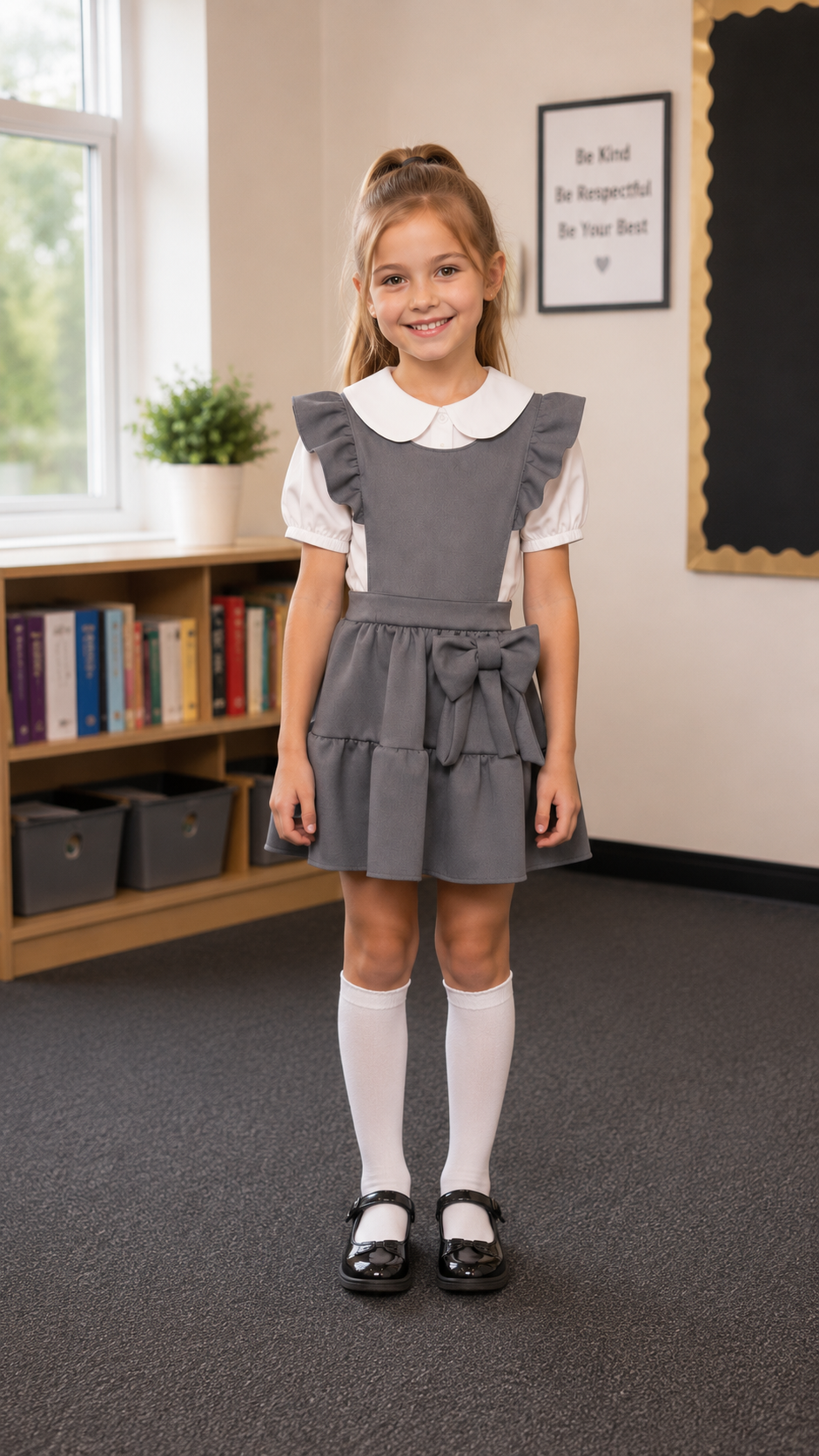Grey School Side Bow Shirt And Dress