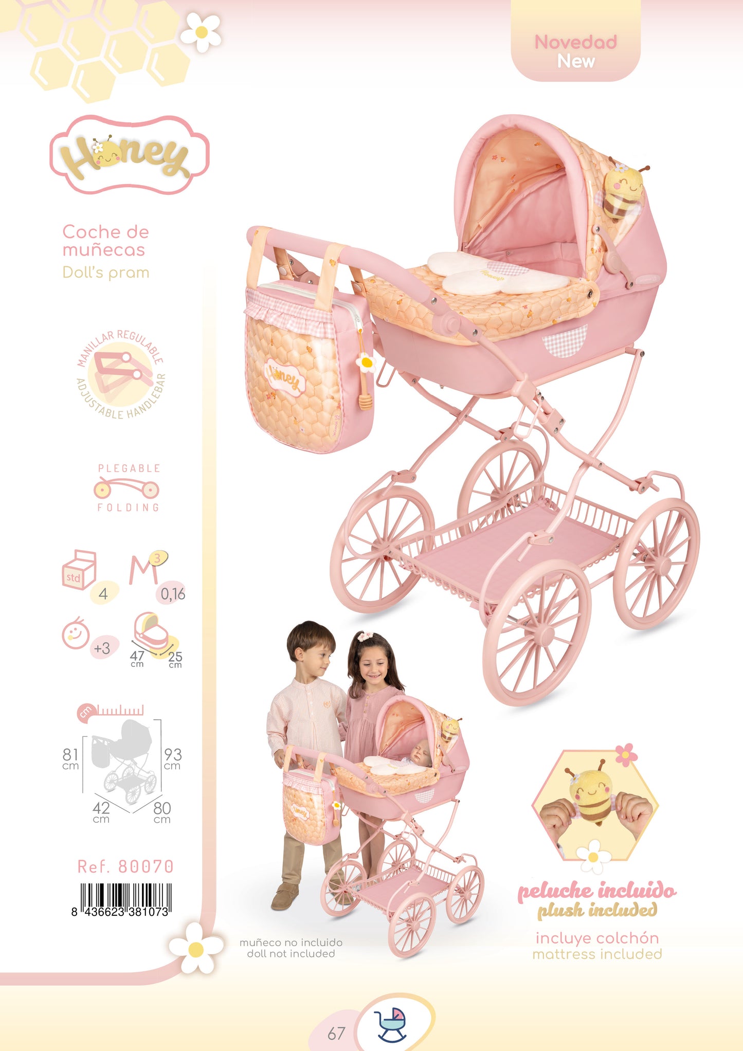 80070 Doll Pram 81cm - Honey Collection (age 4 and over)