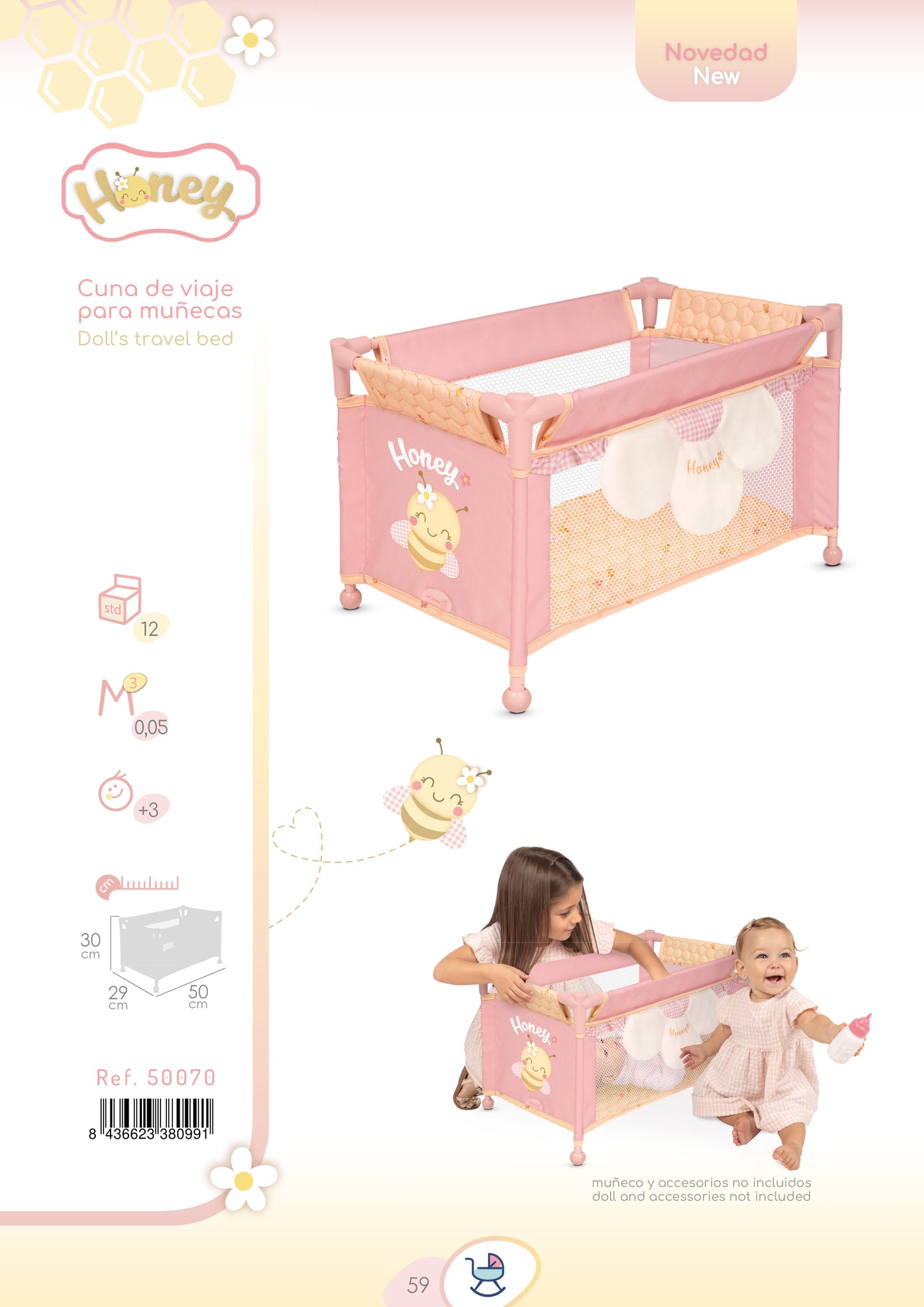 Decuevas Pink Doll Travel Bed Cot Honey Collection
