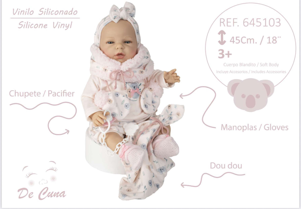 645103 Pink Silicone Vinyl Doll 45CM