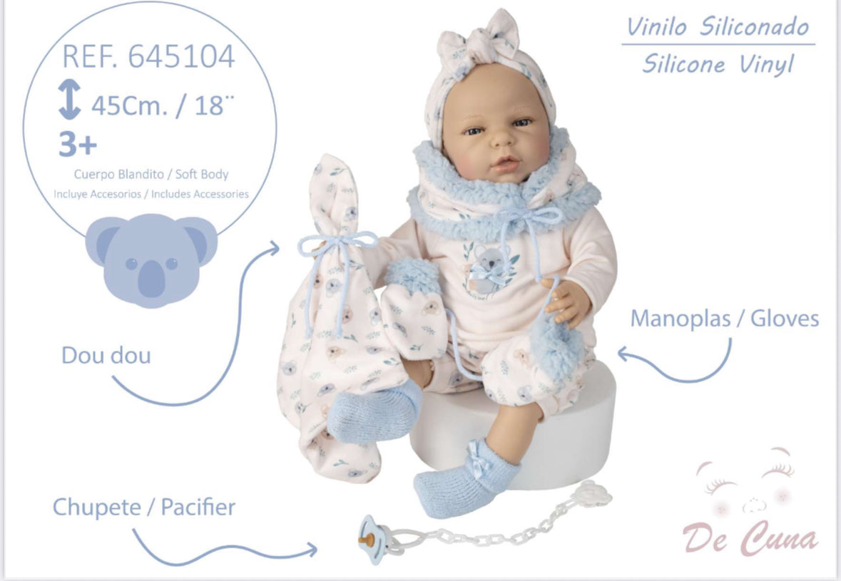 De Cuna Blue Silicone Vinyl Doll 45CM