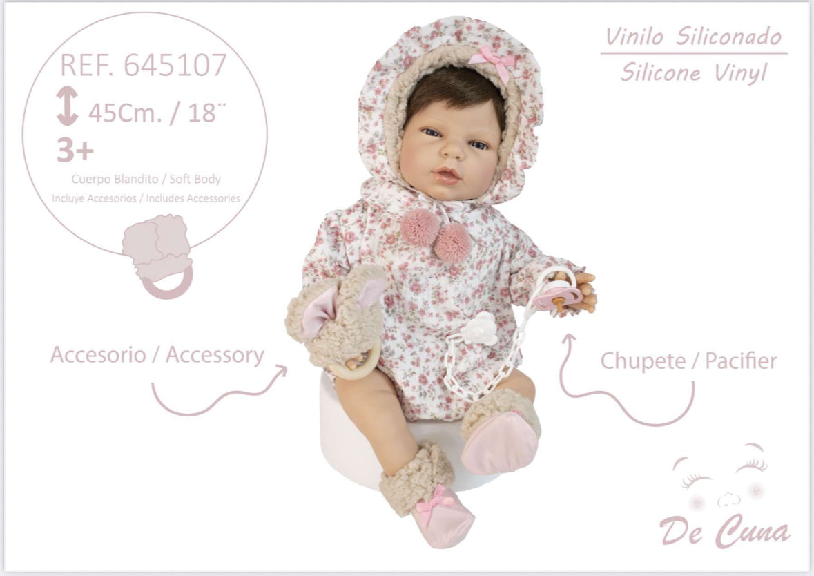 645107 Pink Romper Silicone Vinyl Doll 45CM