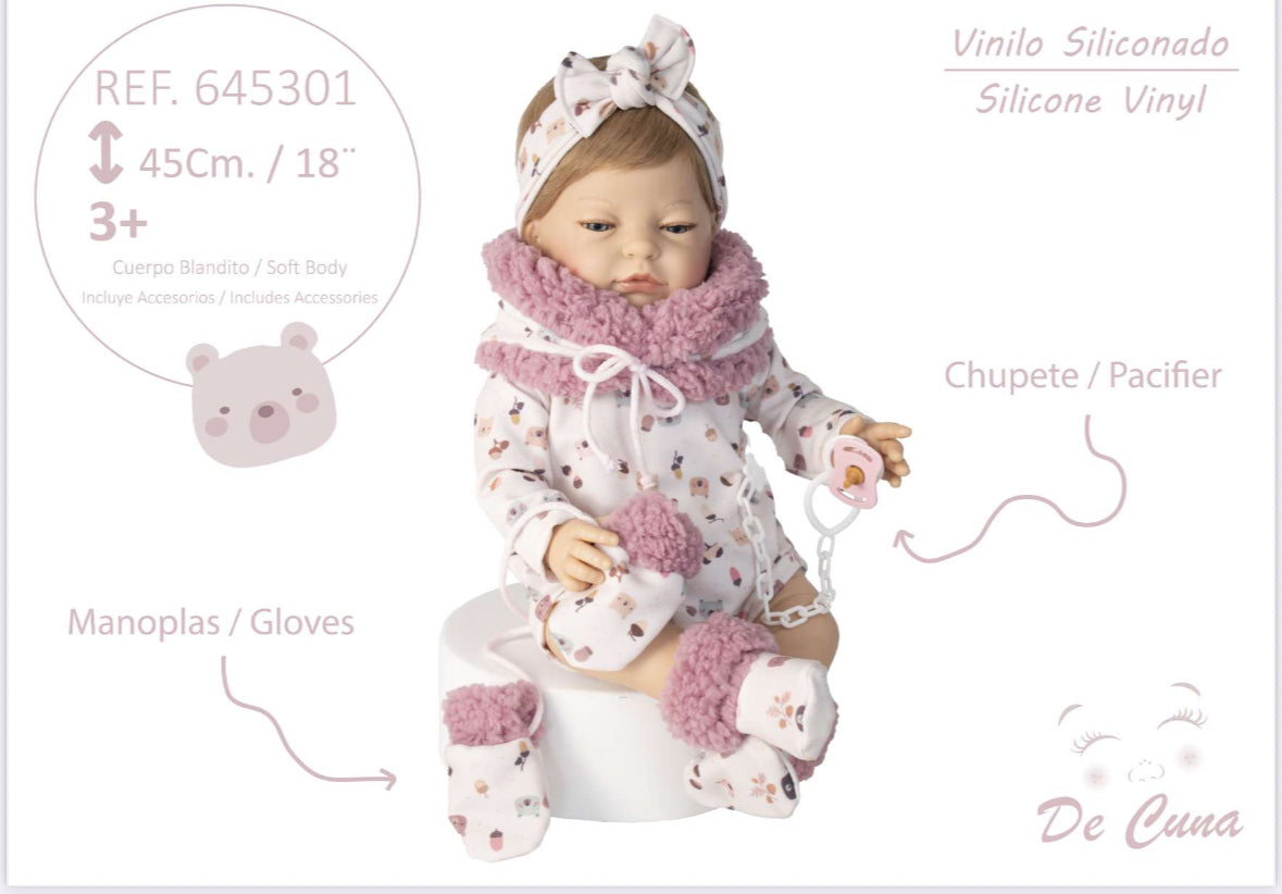 De Cuna Pink Silicone Vinyl Doll 45CM