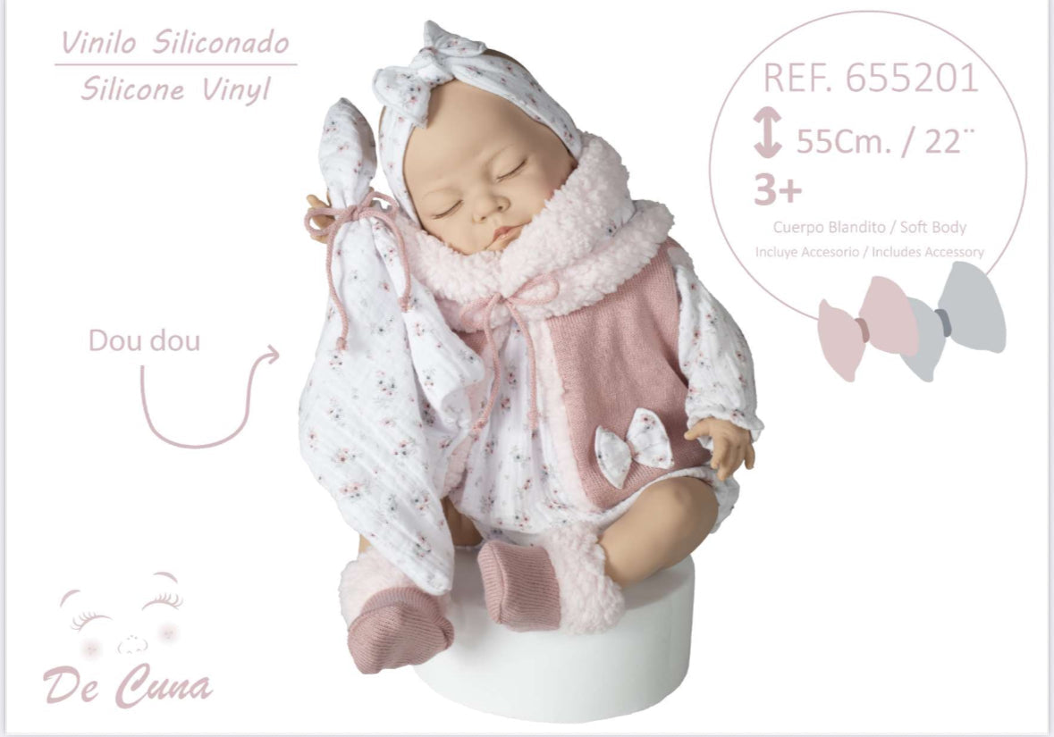 655201 XL Pink Sleeping Silicone Vinyl Doll 55CM