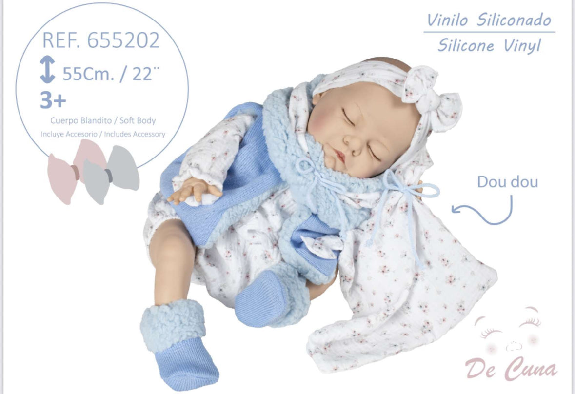 655202 XL Blue Sleeping Silicone Vinyl Doll 55CM
