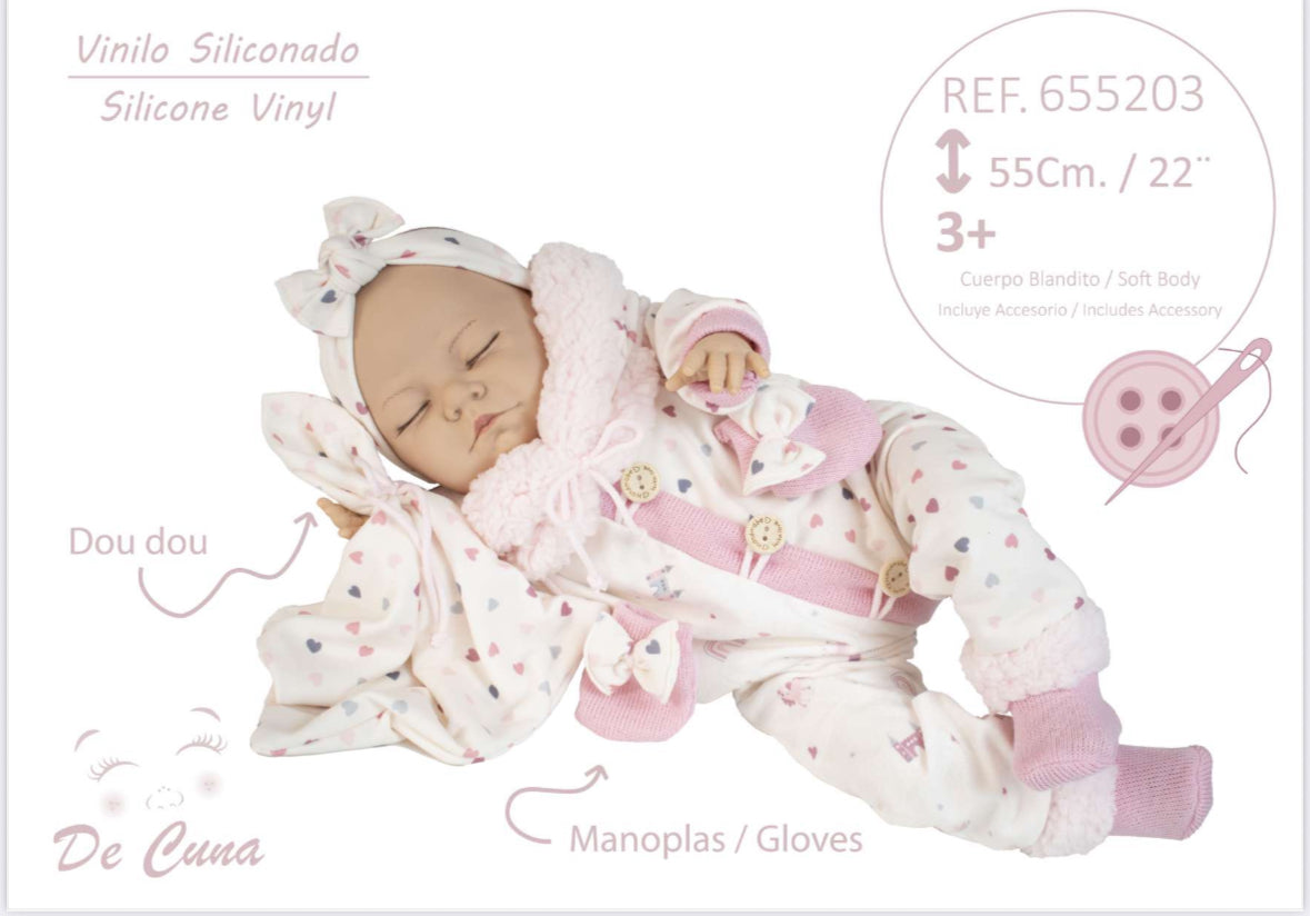 655203 XL Pink Sleeping Silicone Vinyl Doll 55CM