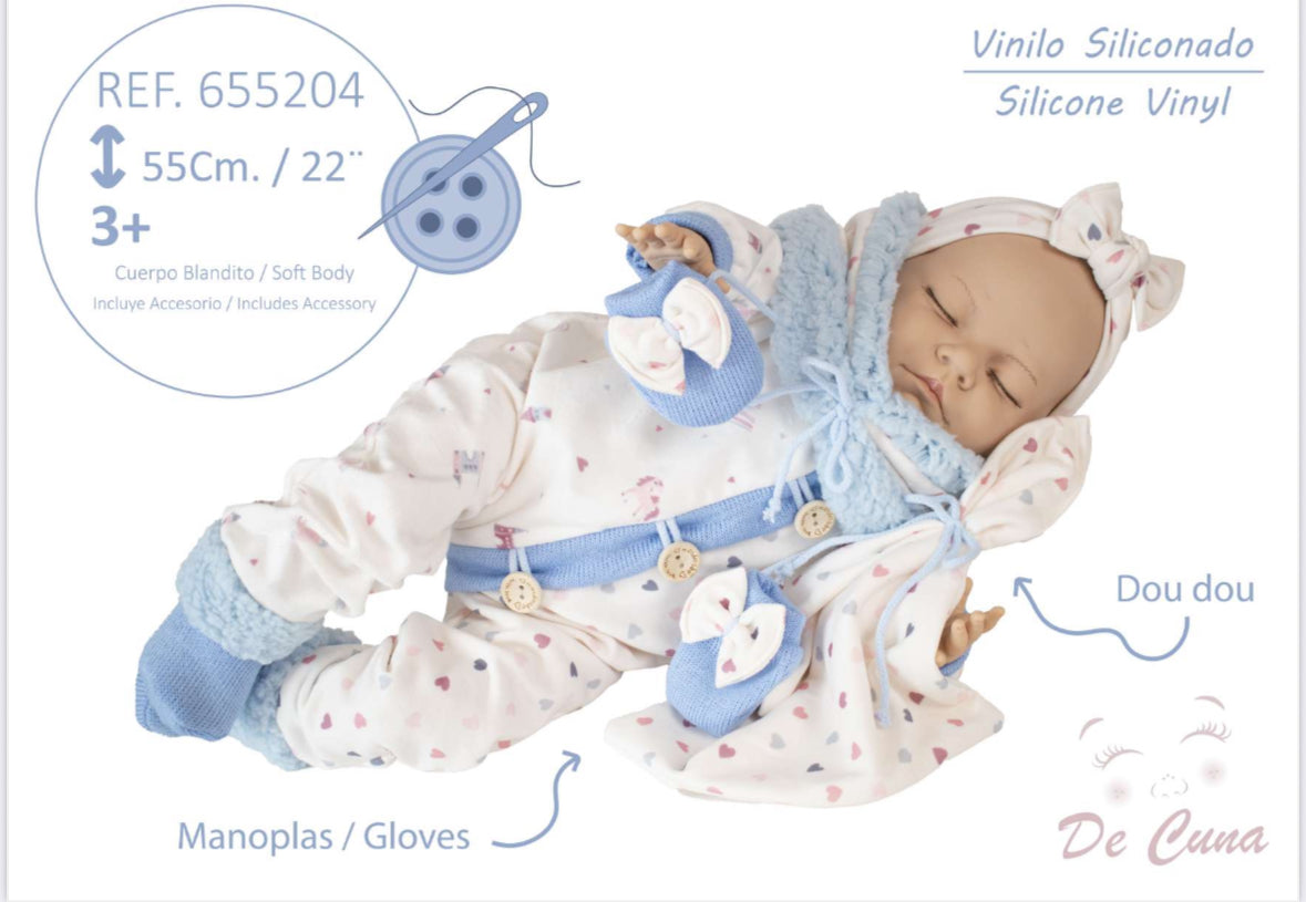 655204 XL Blue Sleeping Silicone Vinyl Doll 55CM