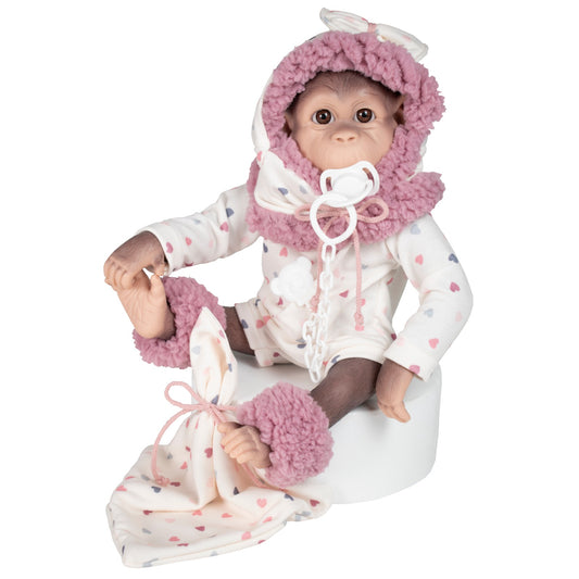 636105 Pink Heart Reborn Silicone Feel Monkey