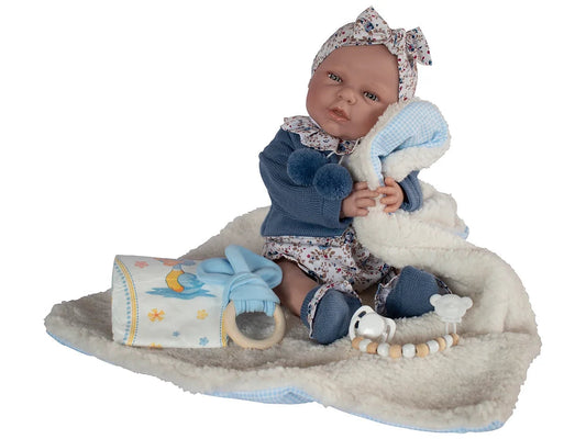 45224 Anyl Reborn Baby Doll Blue Cardigan - Silicon