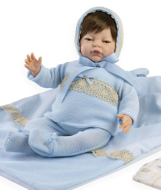 45306 Faith Reborn Baby Doll Blue Babygrow - Silicon