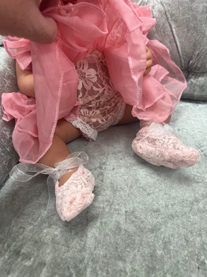 Pink Doll Frilly Dress Outfit & Pillow