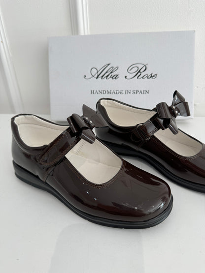 Brown School Shoes - Double Diamond Bow (Flat Sole)