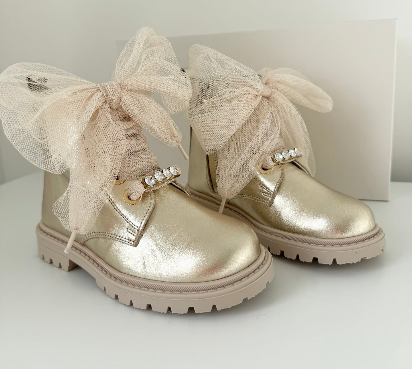 Gold Tulle Bow Boot By Andanines