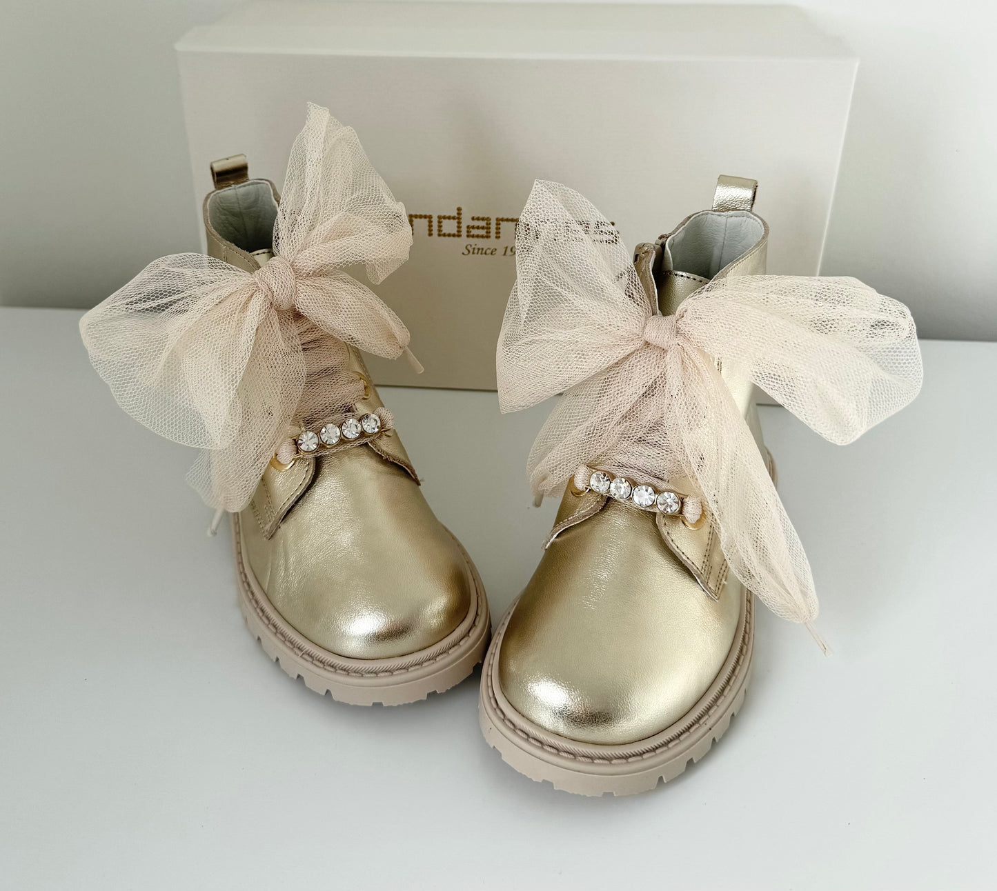 Gold Tulle Bow Boot By Andanines