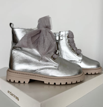 Silver Tulle Bow Boot By Andanines