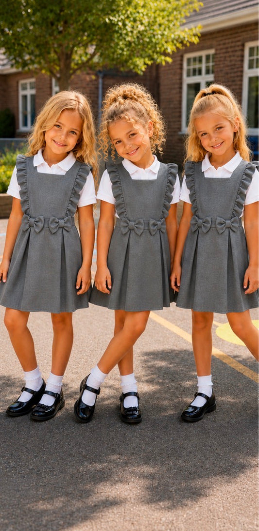 Grey School Bow Pinafore