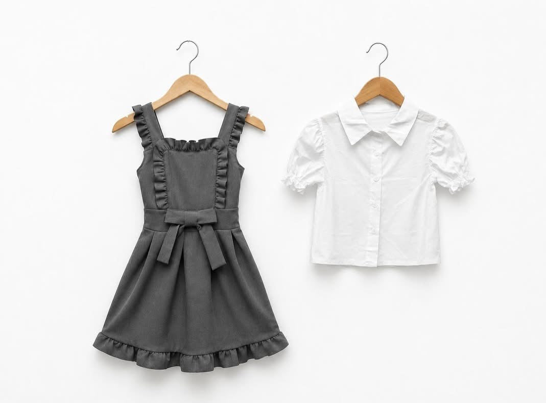 Grey School Bow Shirt And  Dress
