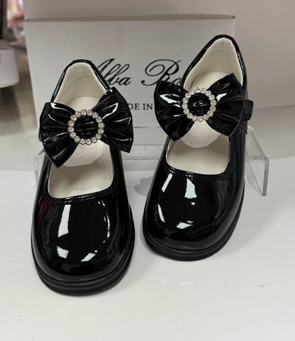 6273 Black School Shoes -  Bow (Flat Sole)