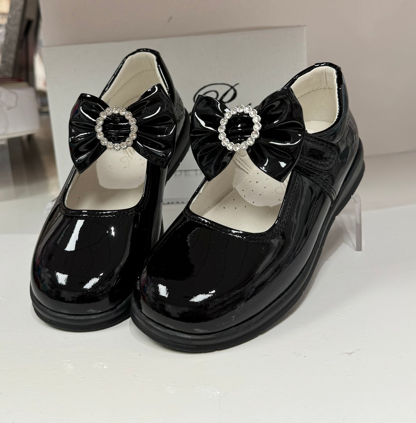 6273 Black School Shoes -  Bow (Flat Sole)