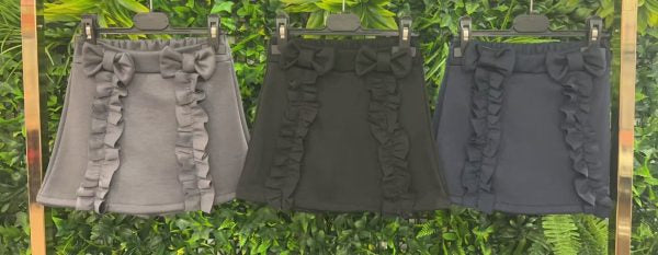 Grey School Bow Skirt With Shorts