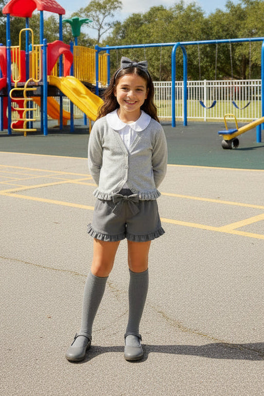 Grey School Frill Cardigan