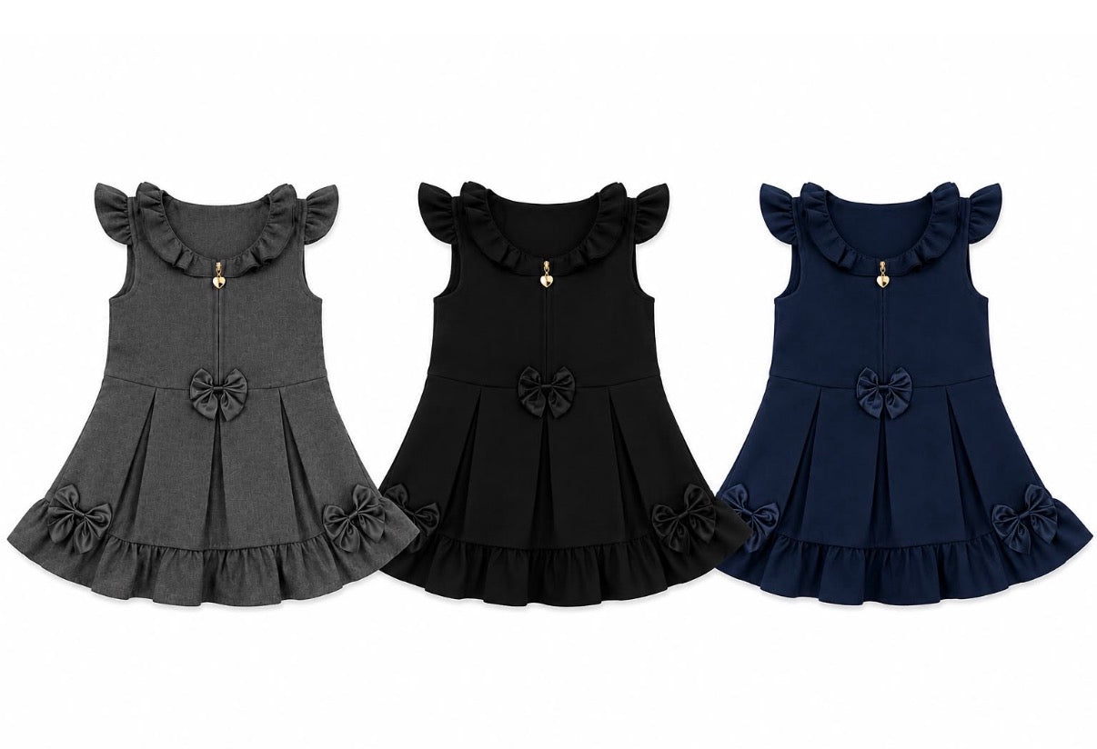 Grey Frill & Bow School Pinafore