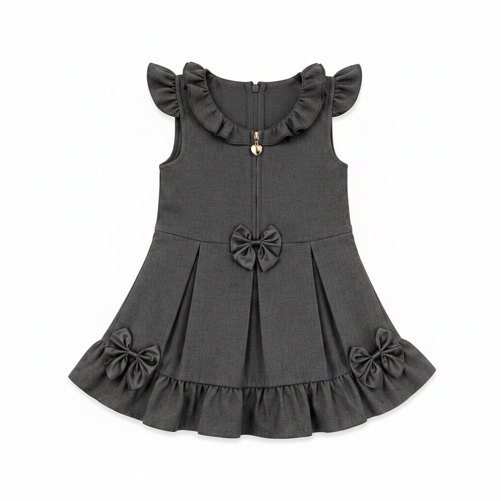 Grey Frill & Bow School Pinafore