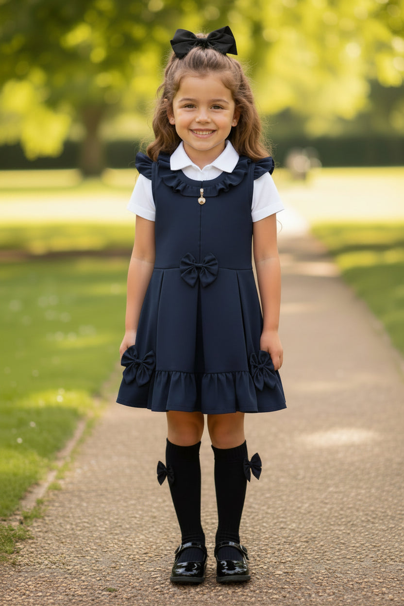 Black Frill & Bow School Pinafore