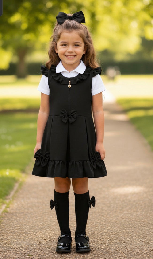 Black Frill & Bow School Pinafore