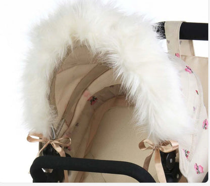 Roma Dolls Pram Hood Fur - White