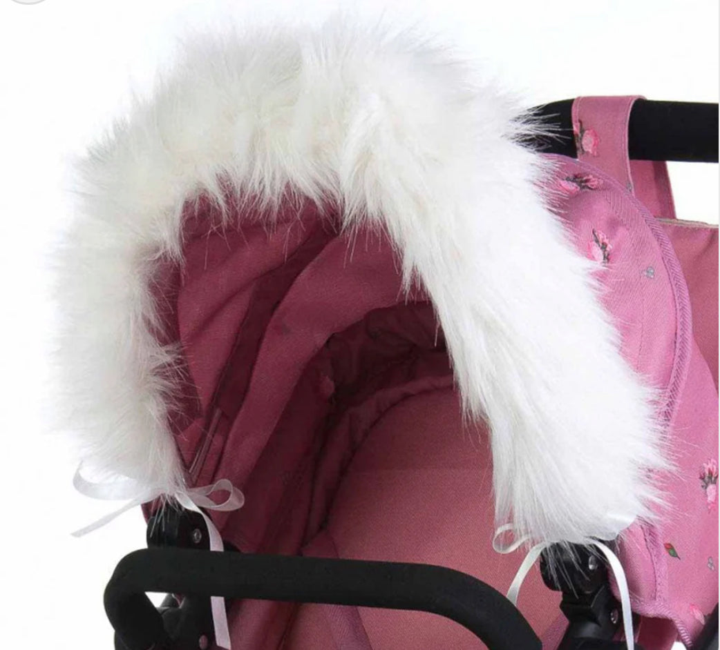 Roma Dolls Pram Hood Fur - White