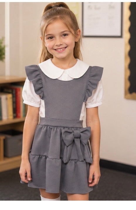 Grey School Side Bow Shirt And Dress
