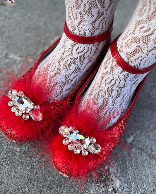 181415 Andanines Red  Feather Jewel Shoe