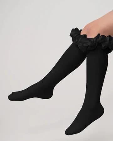 Black Ruffle Knee School Socks