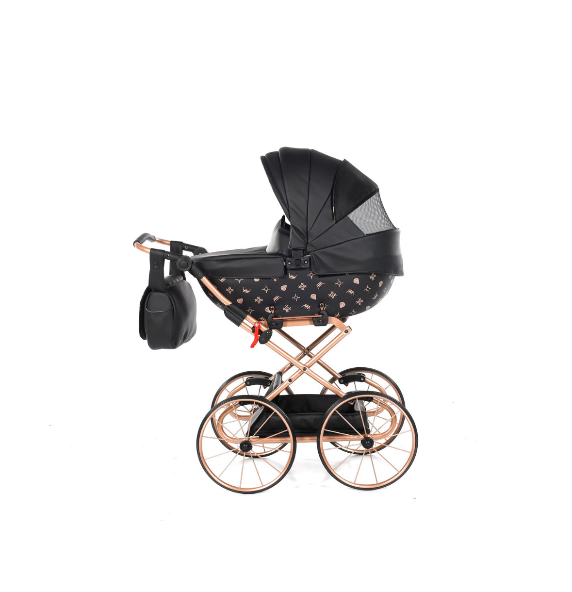 IMPERIAL CLASSIC BLACK & ROSE GOLD DOLL'S PRAM (1-2 days delivery)