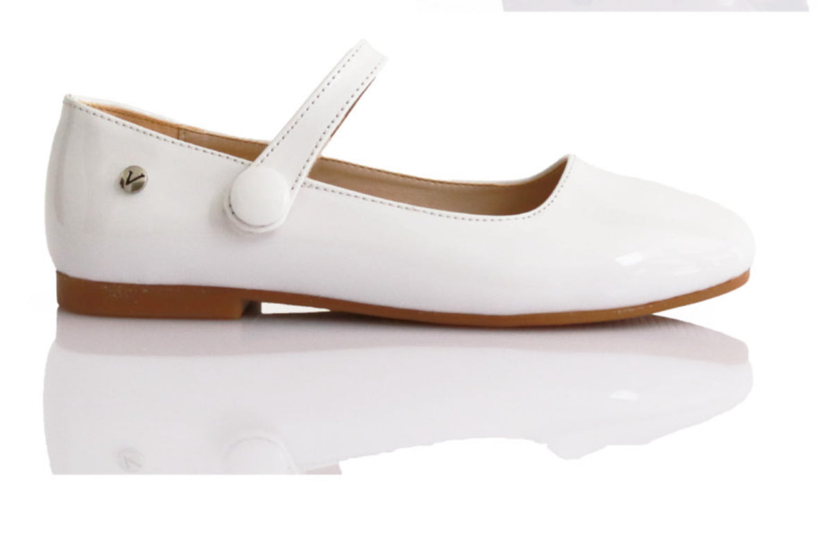 White Patent Button Mary Jane Shoe