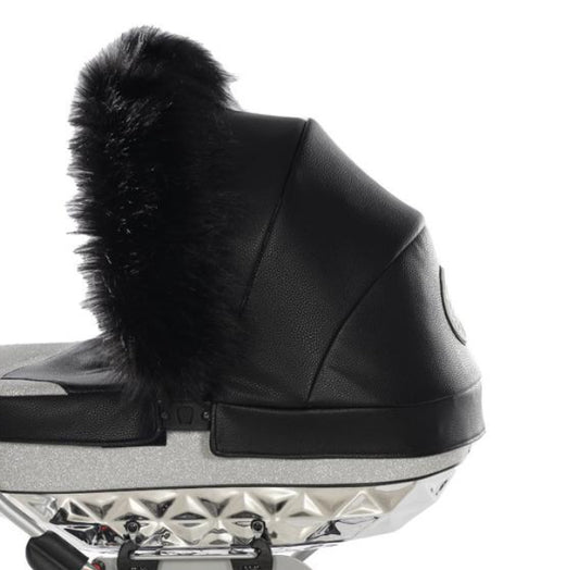 DOLL PRAM BLACK LUXURY FAUX FUR COLLAR - Up to 21 days delivery!