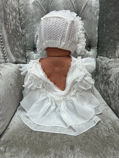 White Doll Frilly Dress Outfit & Pillow
