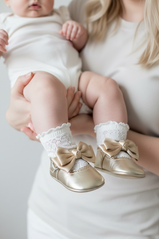 712 Baby Gold Bow Soft Baby Shoe