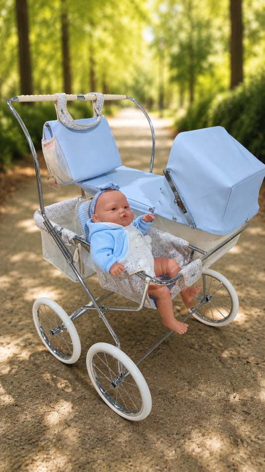 Bebelux Blue Duo Twin Doll Pram