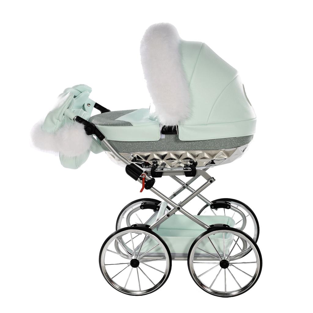 MINT GREEN HANDCRAFT GLITTER DOLL'S PRAM - Up to 21 days delivery!