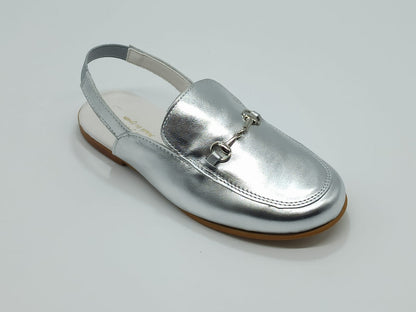 6306 Silver Horsebit Open Sling Back Shoes
