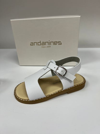 201291 Andanines White Leather T Bar Sandal