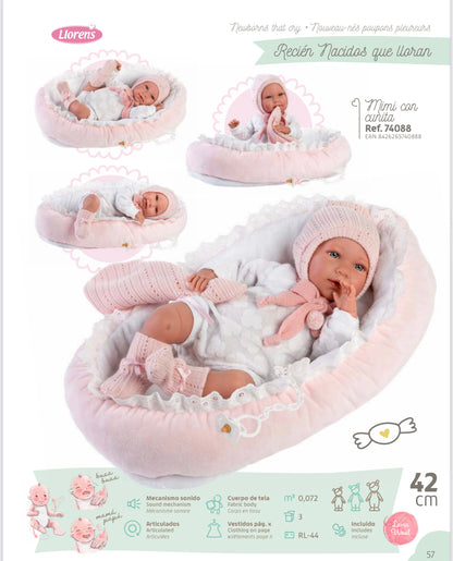 74088  Llorens Girl in Moses Basket Doll 42cm - Fallons Toys&Shoes - Llorens